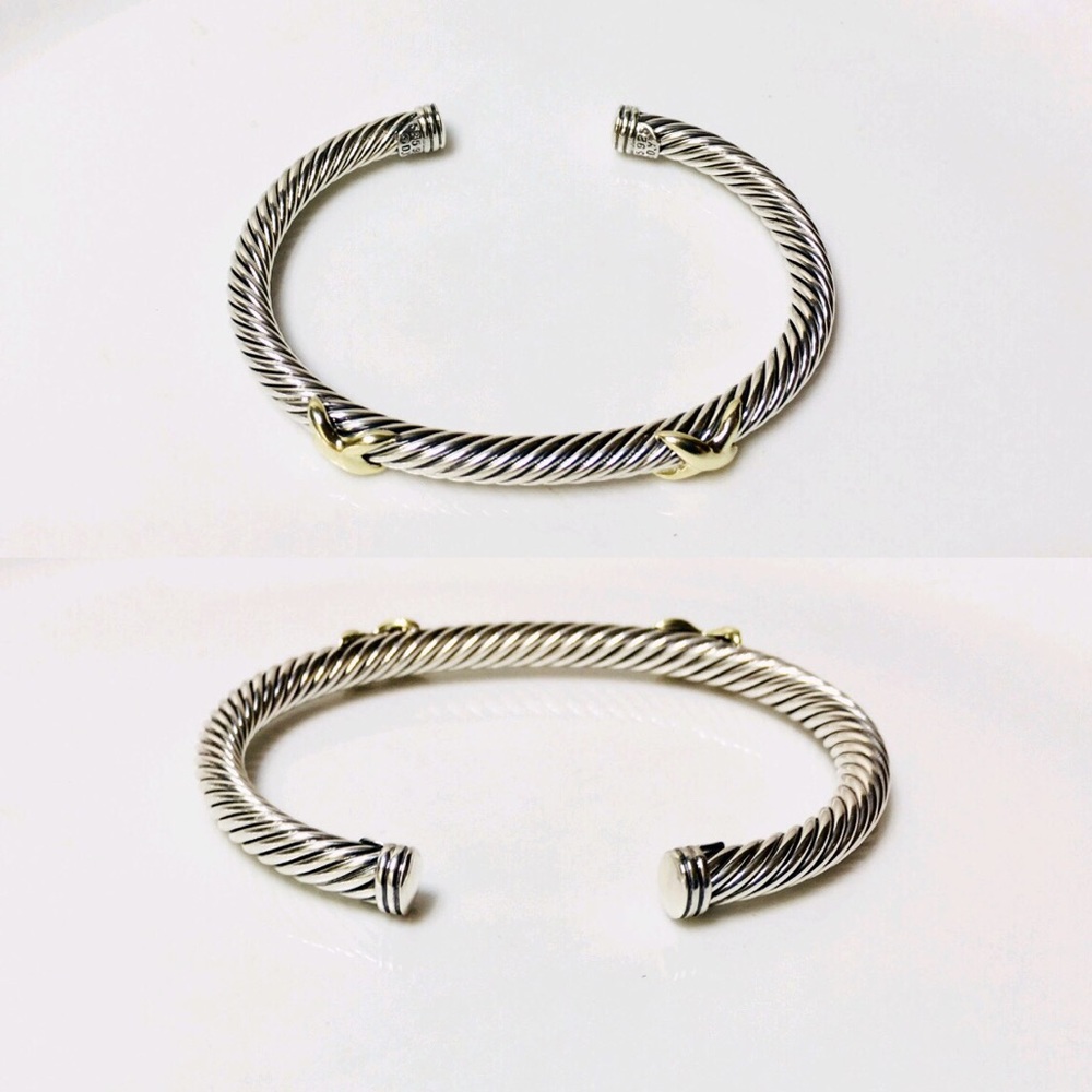 David Yurman Sterling & 14k Double X Cable Cuff - Picture 3 of 7